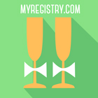 Illustration of two yellow champagne glasses with white bows on a green background and the text MyRegistry.com written above them