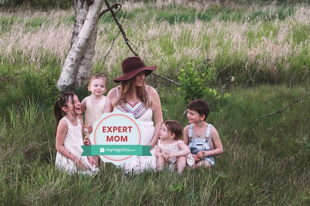 Nursing and Pumping Essentials for Your Baby Registry from Our Expert Mom, Savannah Walsh in a grassy area with her children.