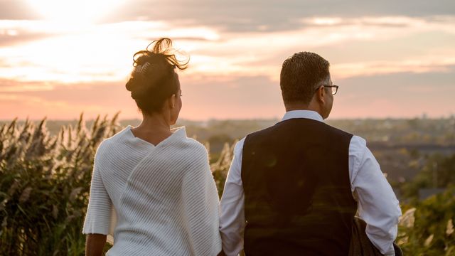 Earth Day: Favorite Organic Wedding Registry Ideas, a couple standing outside during sunset time.